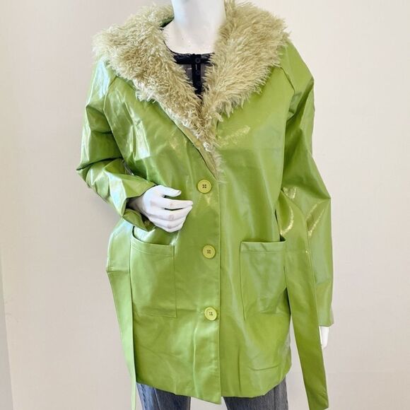 Daisy Street Green Faux Leather Fur Trim Coat Urban Outfitters ASOS Dolls Kill - Picture 6 of 7
